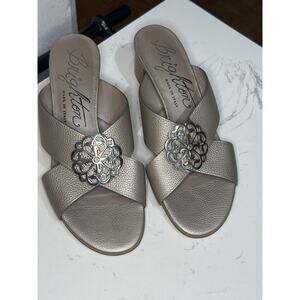 Brighton Women's Alison Zinc Pearl Ferrara Block Heel Sandal, Size 8, Like New